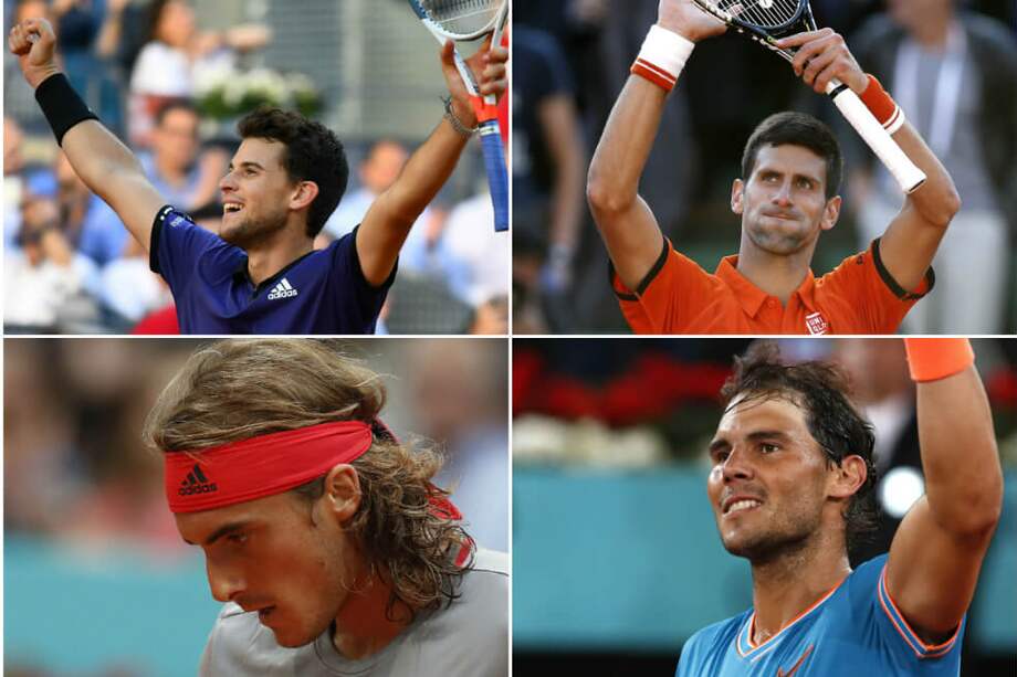 Dominic Thiem, Novac Djokovic, Stefanos Tsitsipas y Rafael Nadal. / EFE y AFP