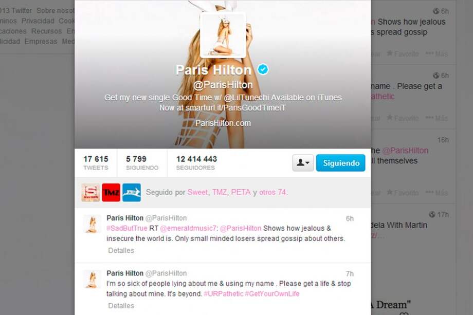 Perfil de Twitter de Paris Hilton.
