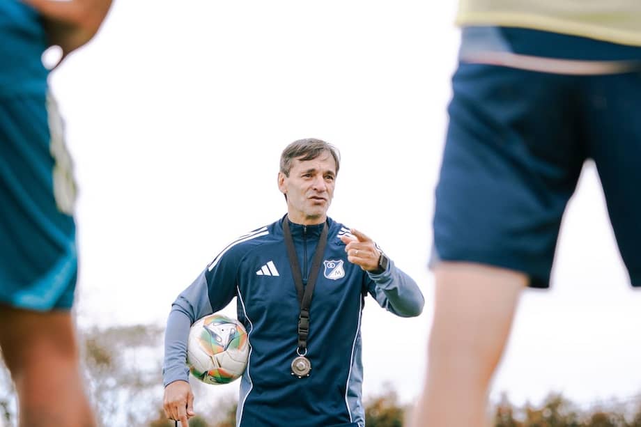 Fabián Daniel Bustos durante su primer entrenamiento con Millonarios.
