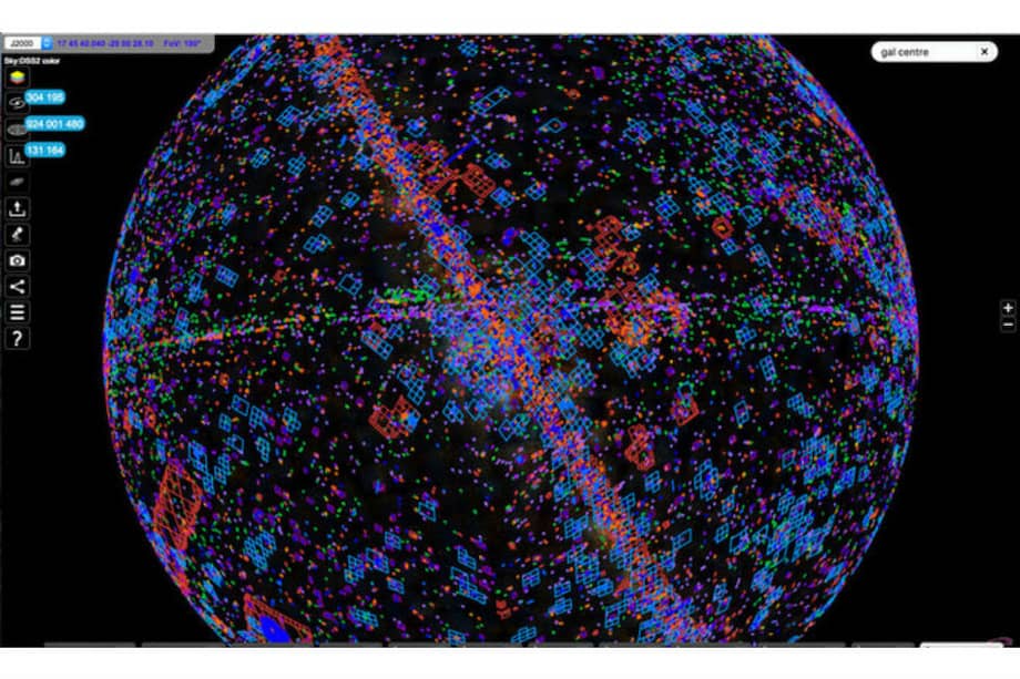 Vista completa del cielo en ESASky, el portal interactivo para acceder a datos de las misiones de ciencia espacial. / ESA