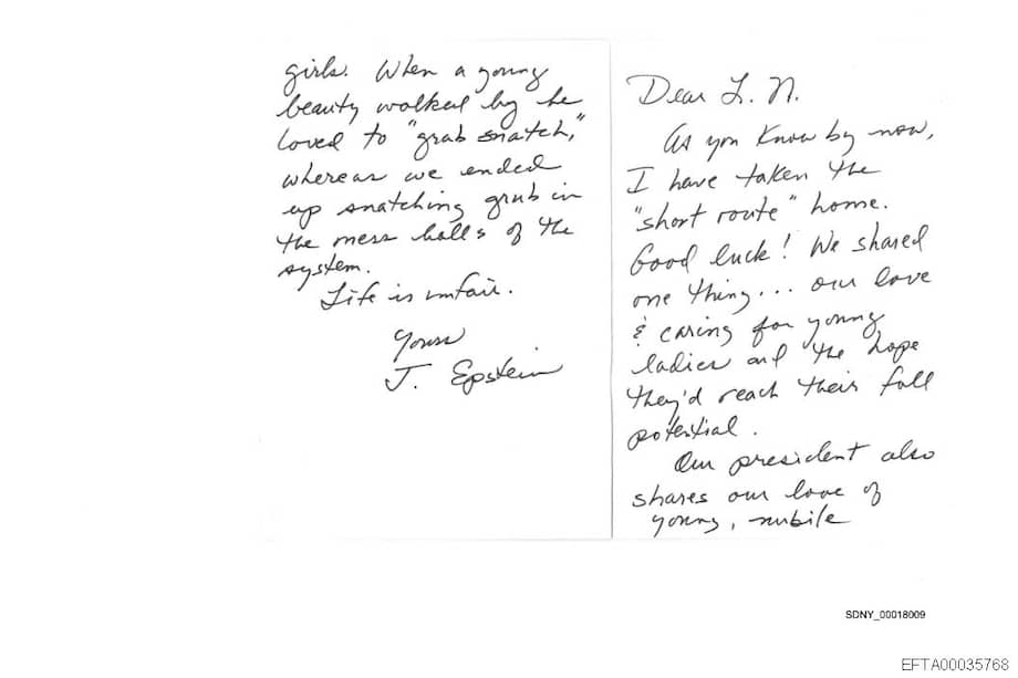 Fotografía publicada por el Departamento de Justicia de Estados Unidos (DOJ) en el nuevo lote de los archivos del caso del pederasta Jeffrey Epstein.