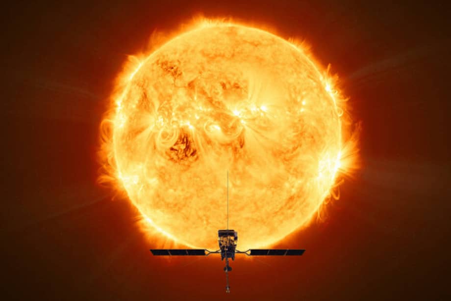 Ilustración de la nave de Solar Orbiter frente al Sol. / ESA/ATG medialab