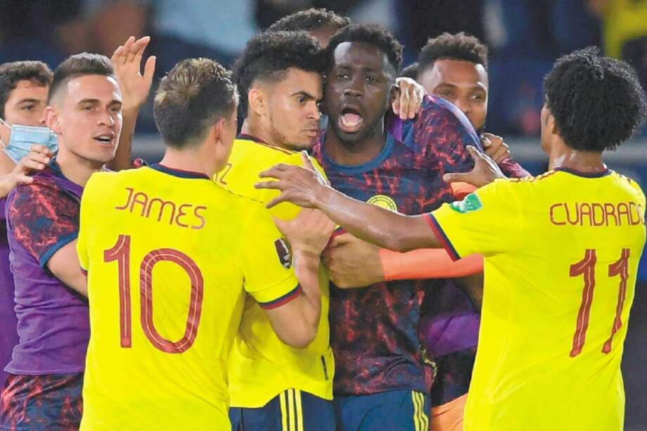 Los jugadores de la selección de Colombia festejan un tanto de Luis Díaz en las últimas eliminatorias.