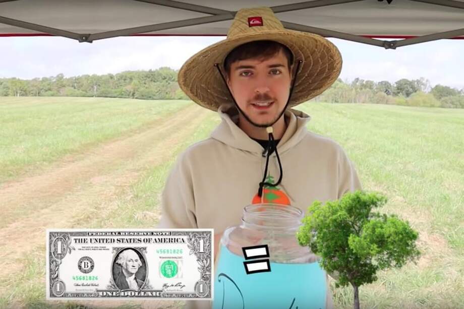 Imagen de MrBeast tomada del video en el que explica y promociona la campaña por los árboles.