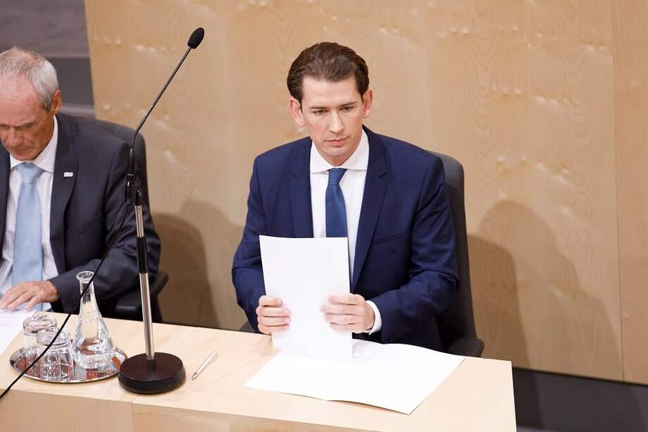 El canciller austriaco Sebastian Kurz (d) se sometió este lunes a una moción de censura provocada por el escándalo de corrupción que afectó su coalición de gobierno. / EFE