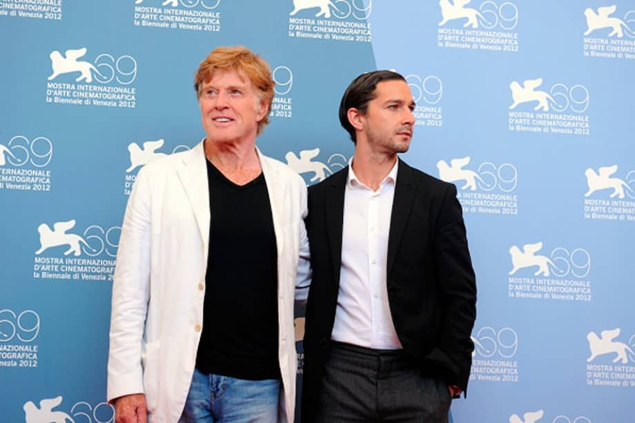 Robert Redford y Shia Leboeuf presentan "The Company you Keep" en el Festival de Cine de Venecia 2012. / Afp.