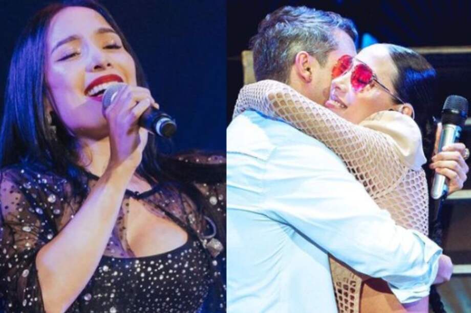 Luisa Fernanda W y Pipe Bueno cantando durante la celebración de los 15 años de carrera del caleño.