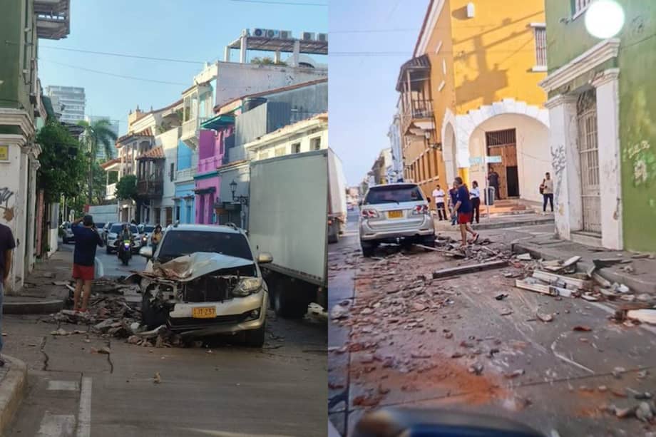 El desprendimiento ocurrió en una vivienda patrimonial del barrio Getsemaní, la camioneta sufrió graves daños tras el impacto, pero el conductor salió ileso.