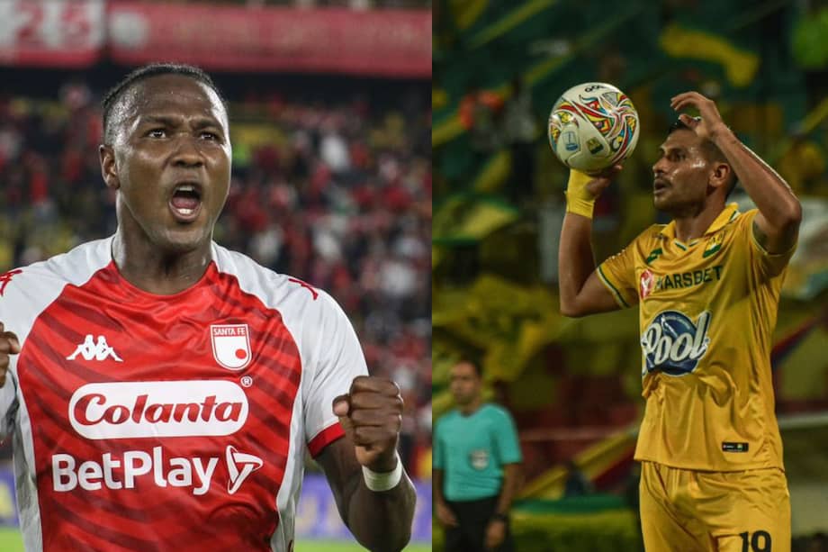 Hugo Rodallega, delantero de Independiente Santa Fe y David Alejandro Gómez, lateral de Atlético Bucaramanga.