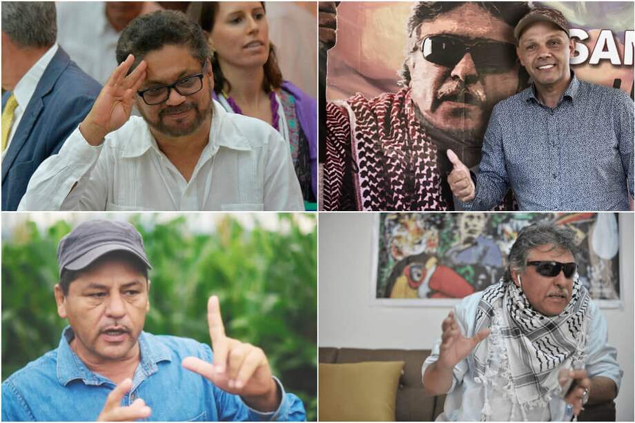 Arriba izq, "Iván Márquez"; arriba der,"El Paisa". Abajo izq, "Romaña"; Abajo der, "Jesús Santrich". / Archivo El Espectador.