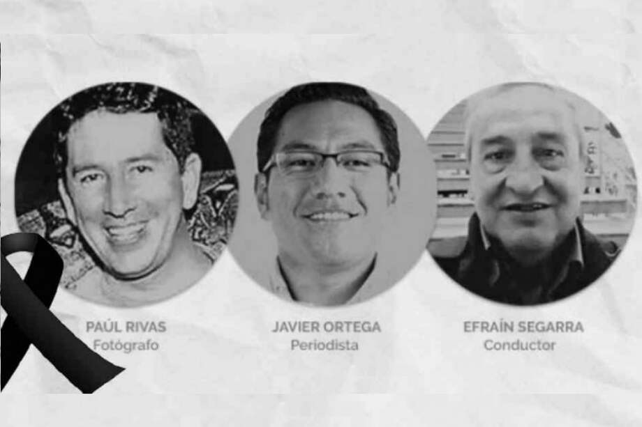 Javier Ortega, Paúl Rivas y Efraín Segarra, comunicadores del diario ecuatoriano El Comercio perdieron la vida después de haber sido secuestrados el pasado 26 de marzo por el Frente Óliver Sinisterra. / Cortesía SIP