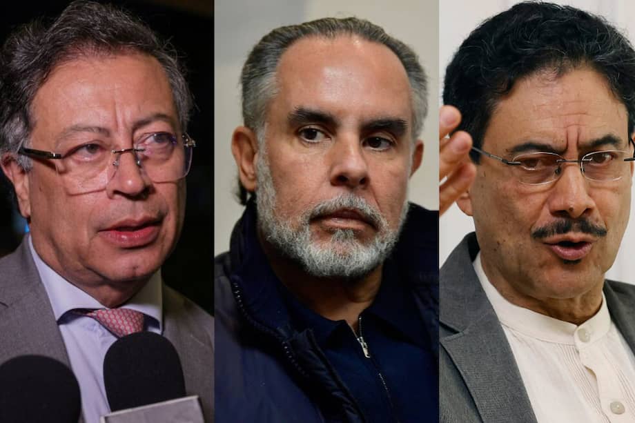 El presidente Gustavo Petro, el ministro del Interior, Armando Benedetti, y el candidato Iván Cepeda.