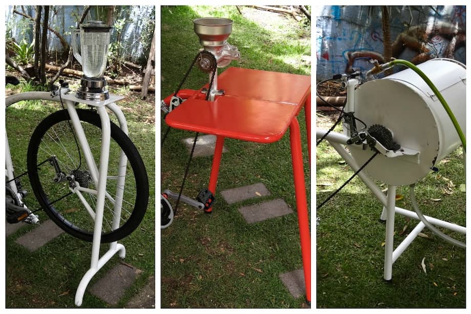 Con esta bicilicuadora se puede ahorrar 350 vatios de energía por hora. El bicimolino es el modelo más fácil de fabricar. La bicilavadora permite ahorrar 375 vatios de energía por hora. / Cortesía