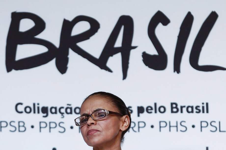 La candidata presidencial Marina Silva durante la presentación de su programa de gobierno en Sao Paulo, Brasil. / AFP