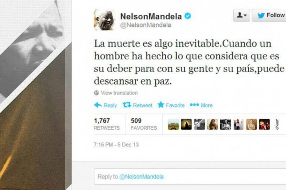 El último tuit en la cuenta oficial de Mandela