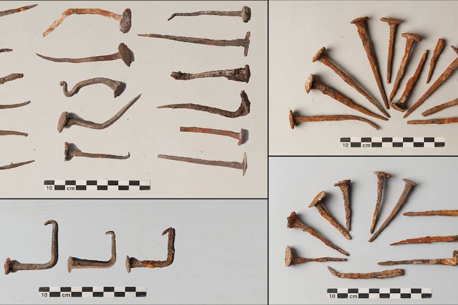 Los clavos encontrados en la tumba en Sagalassos (Turquía).