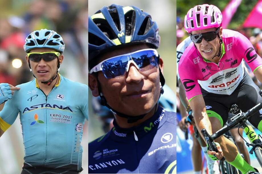 Miguel Ángel López, Nairo Quintana y Rigoberto Urán. / AFP y EFE