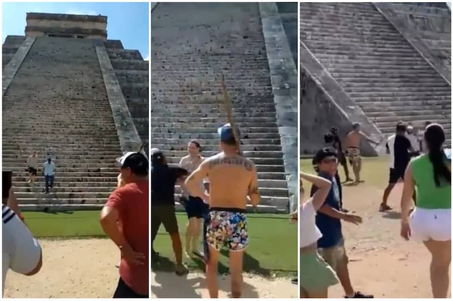 En video quedó registrado cómo mexicanos y extranjeros abuchean a un turista polaco que tuvo un acto inapropiado en las pirámides en Chichén Itza.