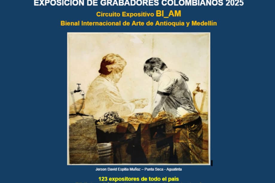Póster oficial de la Exposición de Grabadores Colombianos 2025, parte del Circuito Expositivo de la BIAM 2025 en Medellín.