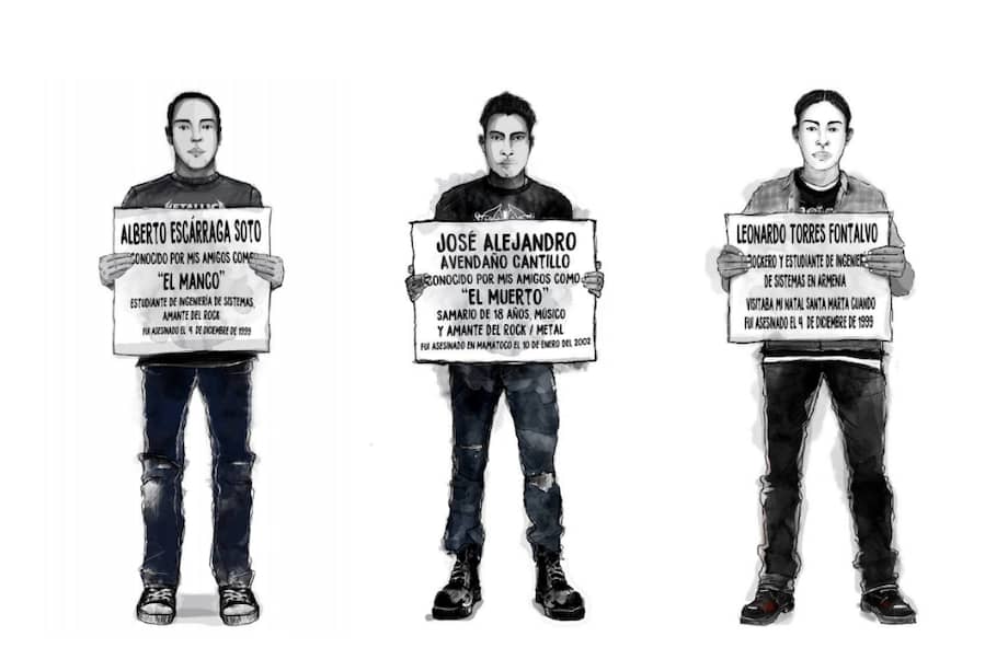 Algunos jóvenes asesinados por paramilitares quienes por ser rockeros fueron estigmatizados de atentar contra las costumbres, según el mismo grupo armado. / Cortesía Casa Tachuelas.