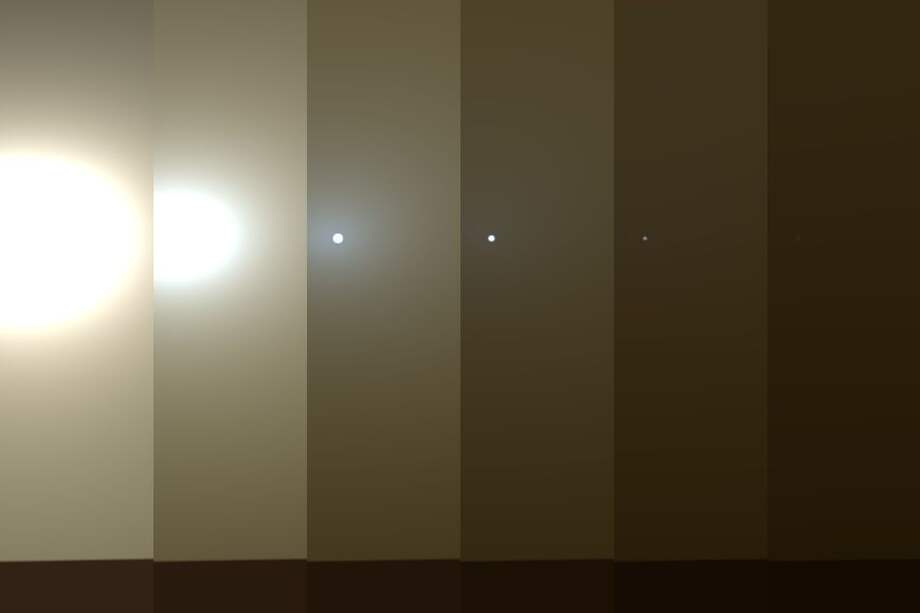 Serie de imágenes simuladas para mostrar cómo se oscureció el Sol, desde el punto de vista del Opportunity. / NASA
