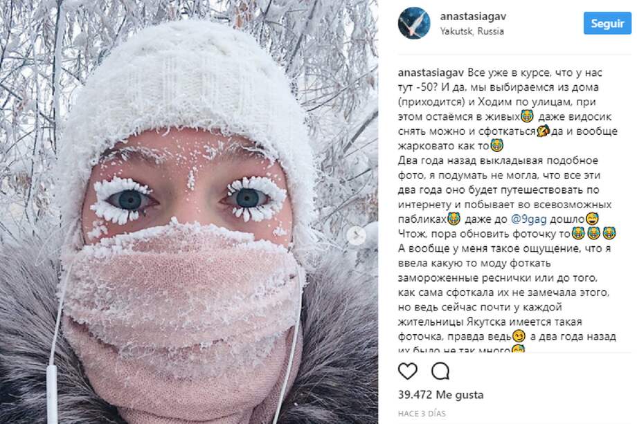 Esta "selfie" se la tomó una chica en Yakutsk, la capital de la República de Sajá.