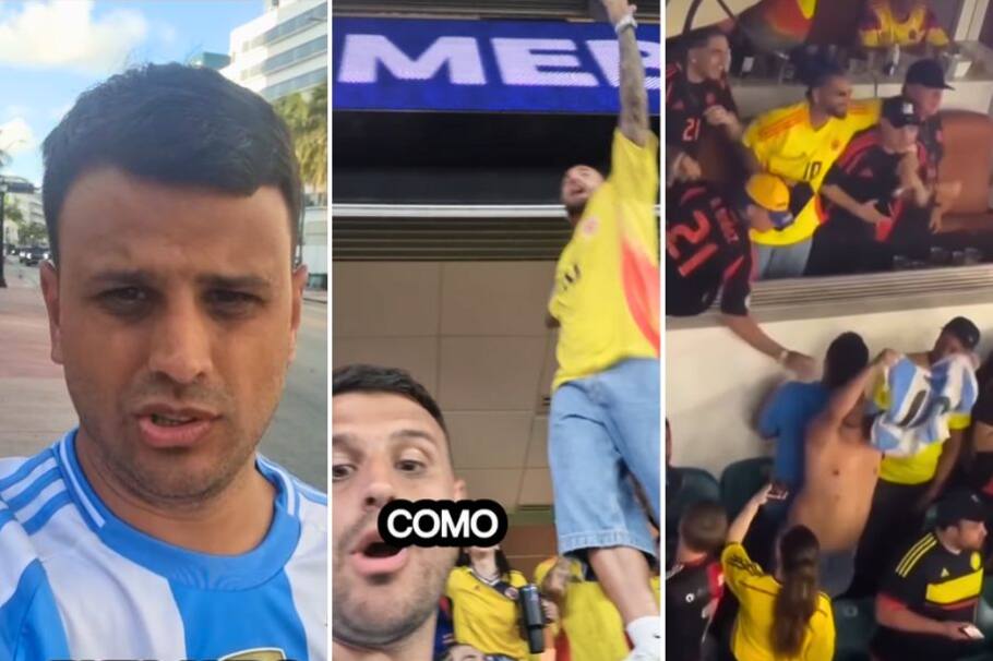 En varios videos se pudo ver cómo en un momento del partido, el cantante Blessd, trató de quitarle una camiseta a un hincha argentino.
