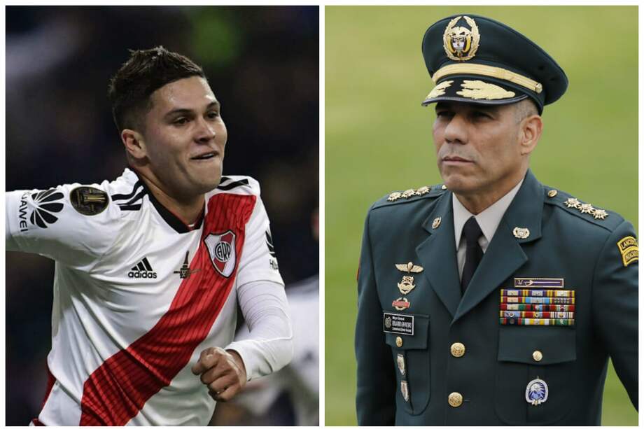 Cuando se conoció el nombramiento del general Zapateiro (derecha), la familia del futbolista (izquierda) cuestionó el nombramiento. Según los tíos del jugador, uniformado tuvo que ver con la desaparición forzada del padre del futbolista. / Archivo AFP - Agencia EFE