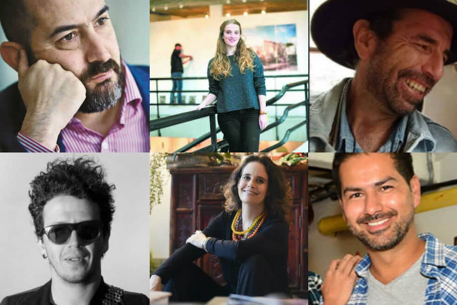 De izquierda a derecha: Felipe Buitrago, viceministro de la creatividad y la economía naranja; Taiana Rais, directora de Espacio Odeón; Santiago Soto, pintor y actor; Rubén Mendoza, director de cine; Catalina Ceballos, directora de la maestría de gestión cultural en la Universidad EAN y Juan Sebastián Aragón, actor. / Cortesía