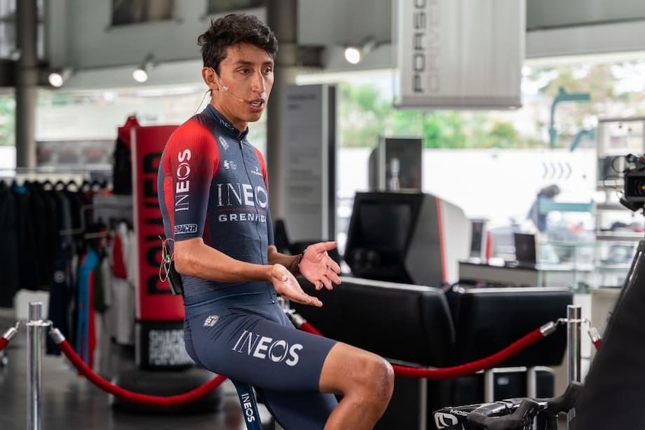 Foto tomada durante un evento con Porsche y Éxito, sus patrocinadores. Egan Bernal habló con los medios por primera vez desde que ocurrió su accidente. // Terumoto Fukuda - El Espectador