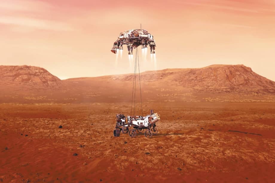 Ilustración de la llegada del rover Perseverance a Marte.