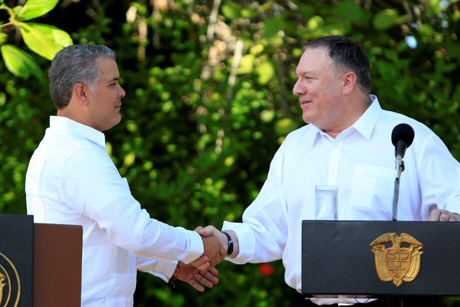 El presidente Iván Duque, con el Secretario de Estado de Estados Unidos, Mike Pompeo, durante su visita a Colombia. / EFE
