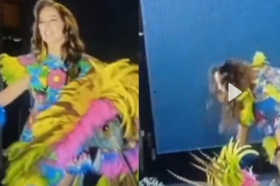 Andrea, modelo que estaba desfilando en la Ceremonia Sahuayo 2022, sufrió una descarga eléctrica al tomar el micrófono de la pasarela.