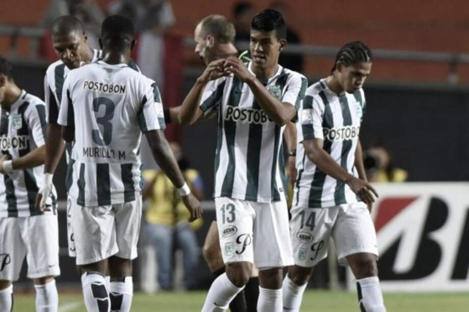 Yulian Mejía celebra el tanto del triunfo de Nacional contra Estudiantes. Foto: AFP