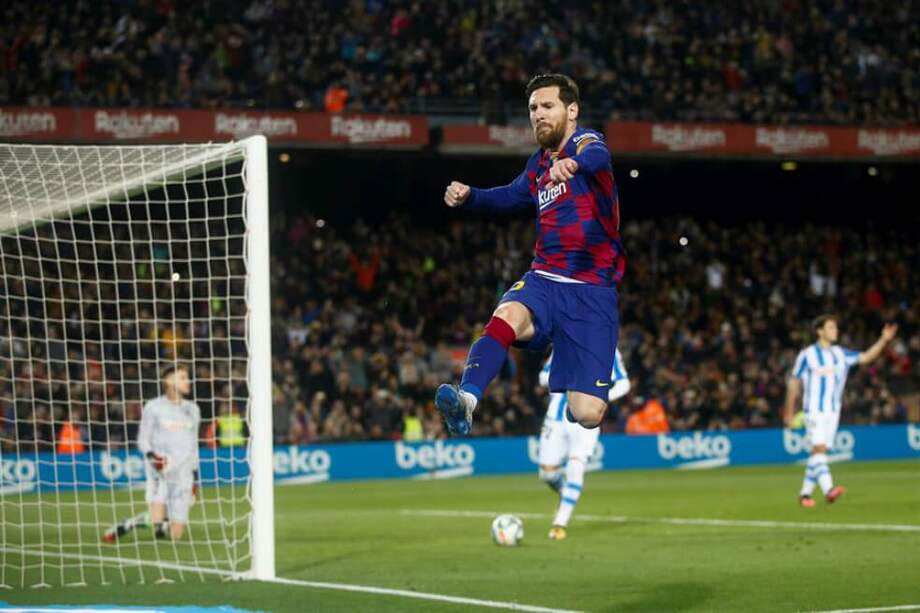 Lionel Messi tras la celebración del único gol del partido ante la Real Sociedad. / EFE