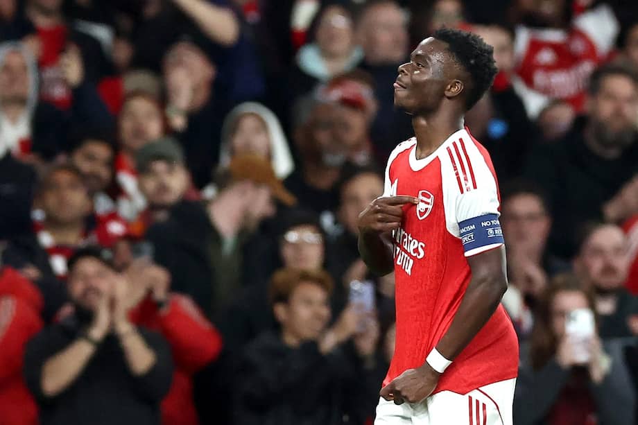 Bukayo Saka celebrando el gol contra el Atlético de Madrid en el Emirates Stadium de Londres, Inglaterra, este martes 5 de mayo de 2026, que le dio la clasificación a Arsenal a su segundo final de la UEFA Champions League en su historia.