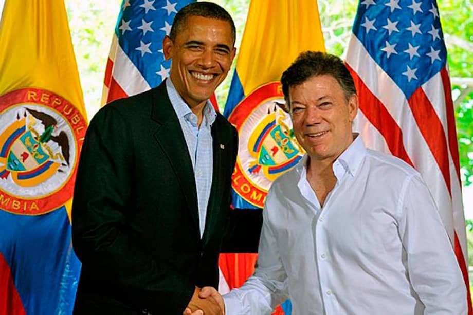 El presidente Juan Manuel Santos junto a su homólogo de EE.UU., Barack Obama.
