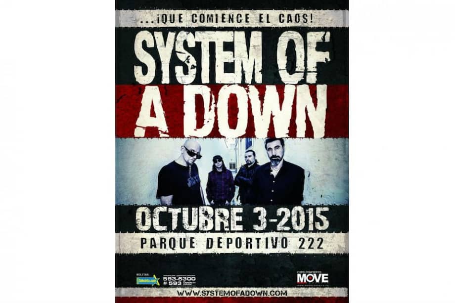 'Move concerts co.', será la empresa encargada de traer a Sistem Of A Down a Colombia.