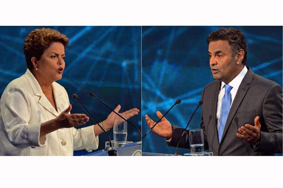 La presidenta Dilma Rousseff y su rival, Aécio Neves. / AFP