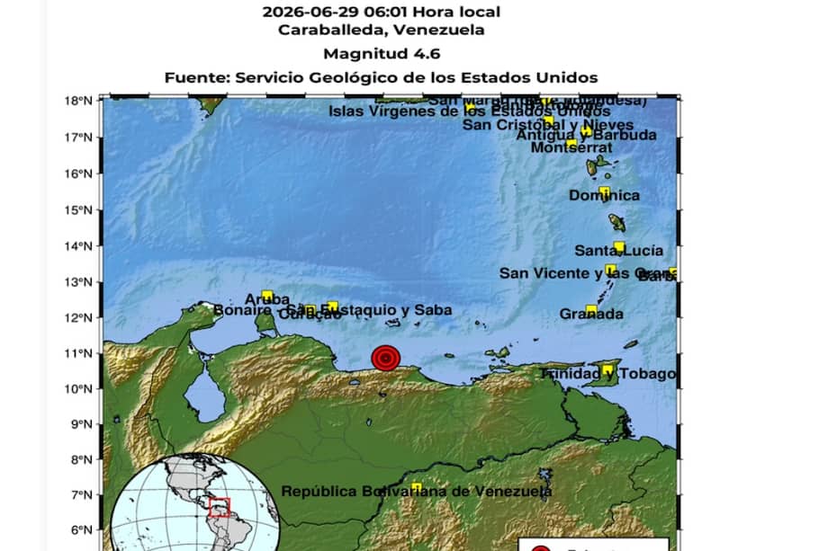 El norte de Venezuela volvió a temblar con un sismo de magnitud 4,6 tras los recientes terremotos en la región. /Servicio Geológico Colombiano
