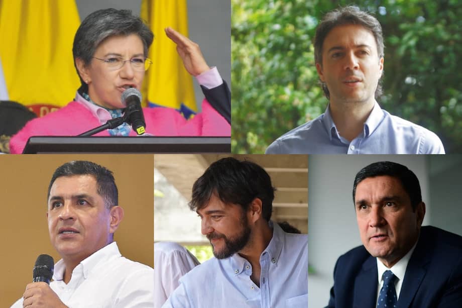Alcaldes de Bogotá, Claudia López; de Medellín, Daniel Quintero (arriba); de Cali, Jorge Iván Ospina; de Barranquilla, Jaime Pumarejo; y de Bucaramanga, Juan Carlos Cardenas.