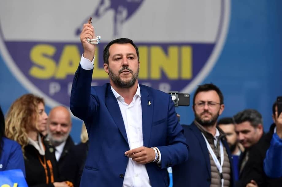 Matteo Salvini, ministro del Interior italiano, durante un mitin el día de hoy. / AFP
