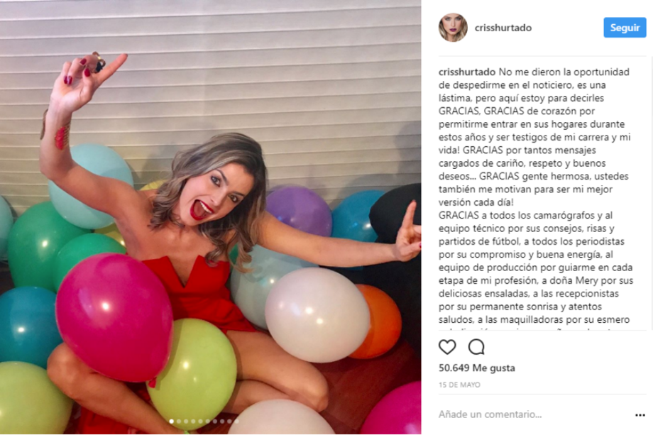 Captura de pantalla del Instagram de Cristina Hurtado.