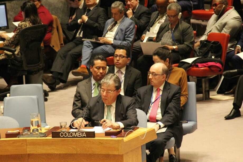 El canciller de Colombia, Carlos Holmes Trujillo, dijo en el Consejo de Seguridad de la ONU, que Nicolás Maduro es una amenaza para la región. / Cancillería