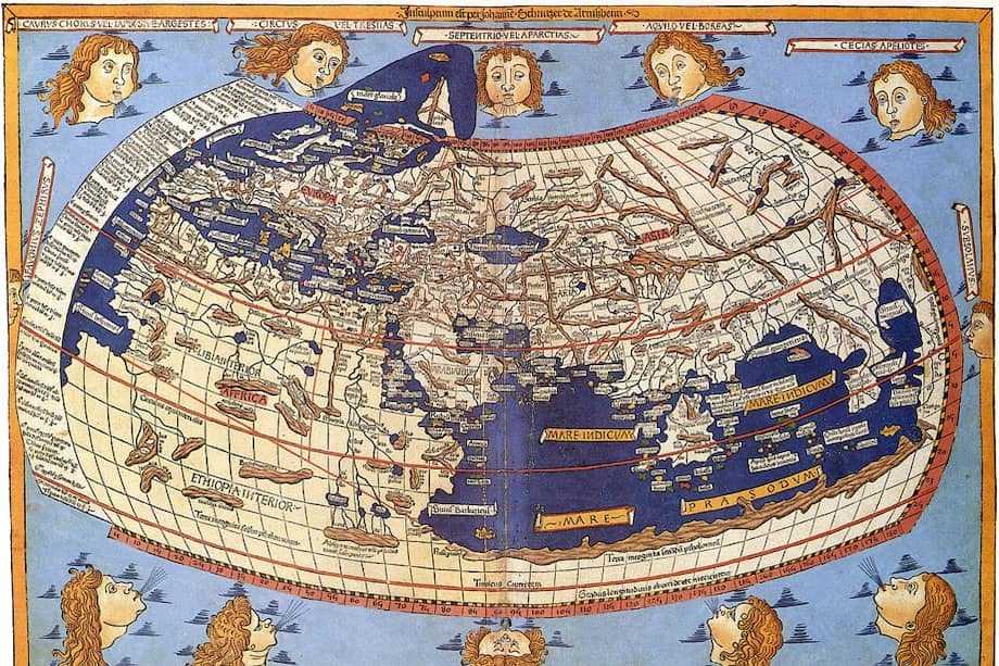 Mapa del mundo de Claudio Ptolomeo, versión de Donnus Nicholas Germanus (1482) basada en la traducción latina de Jacobus Angelus de la Geografía de Claudio Ptolomeo.