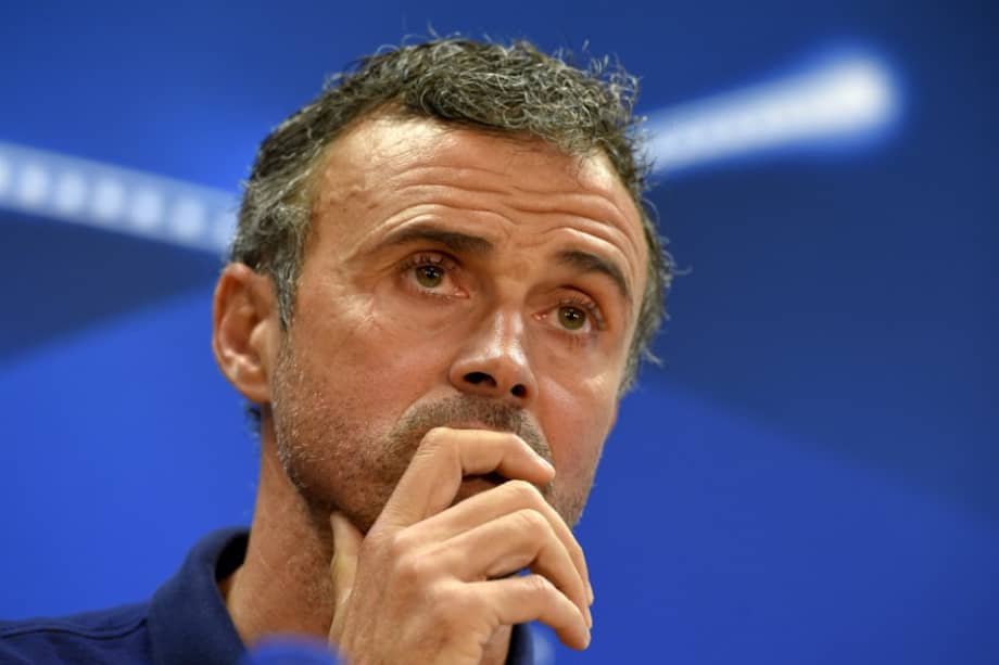 Luis Enrique, entrenador del Fútbol Club Barcelona, en la conferencia de prensa de este martes, previa al juego de Champions contra el Manchester City. / AFP
