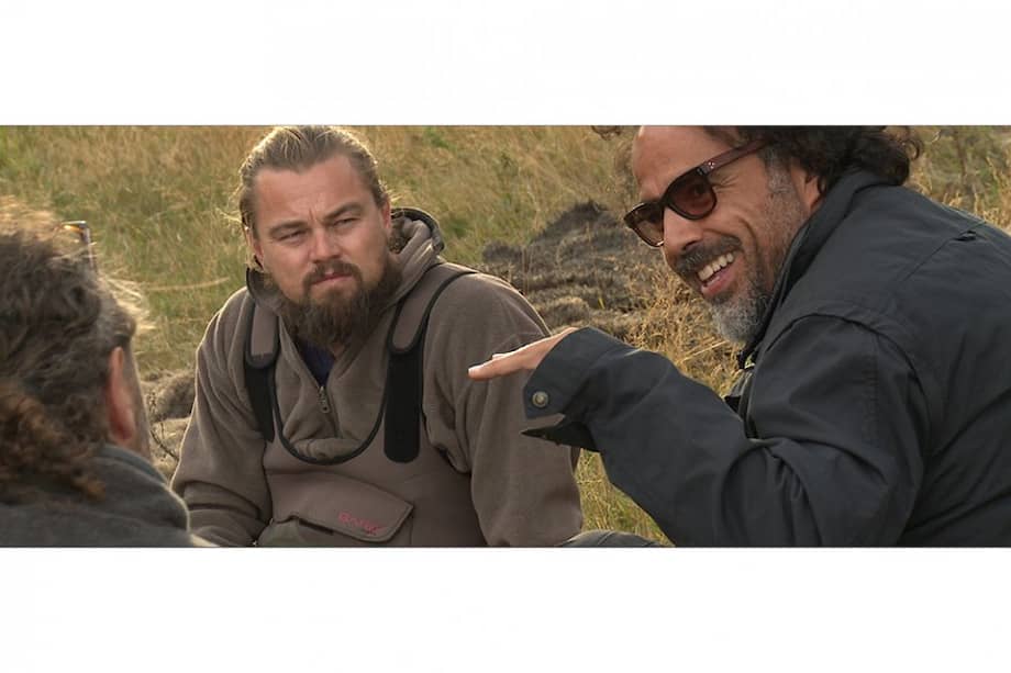 Emmanuel Lubezki (espalda), el actor Leonardo Dicaprio y el director Alejandro González Iñarritu en el rodaje de "El renacido". / Cortesía