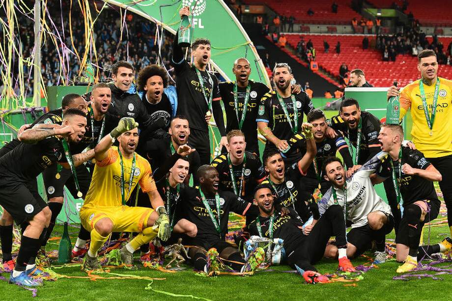Momento del festejo para los hombres de Guardiola. / AFP