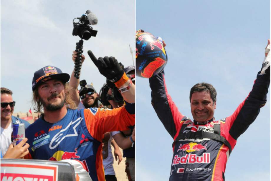 El australiano Toby Price (izq.) y el piloto cataría Al-Attiyah (der.). / AFP y EFE