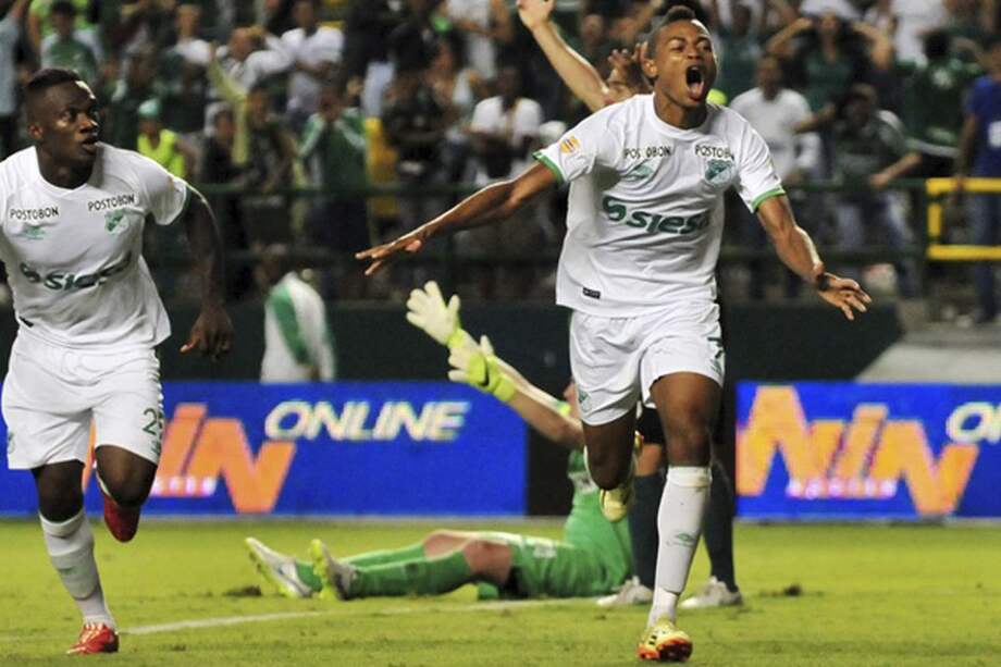 Harold Preciado celebra uno de los tres goles que le marcó Cali a Nacional en Palmaseca en el Todos contra Todos. Foto: Deportivo Cali